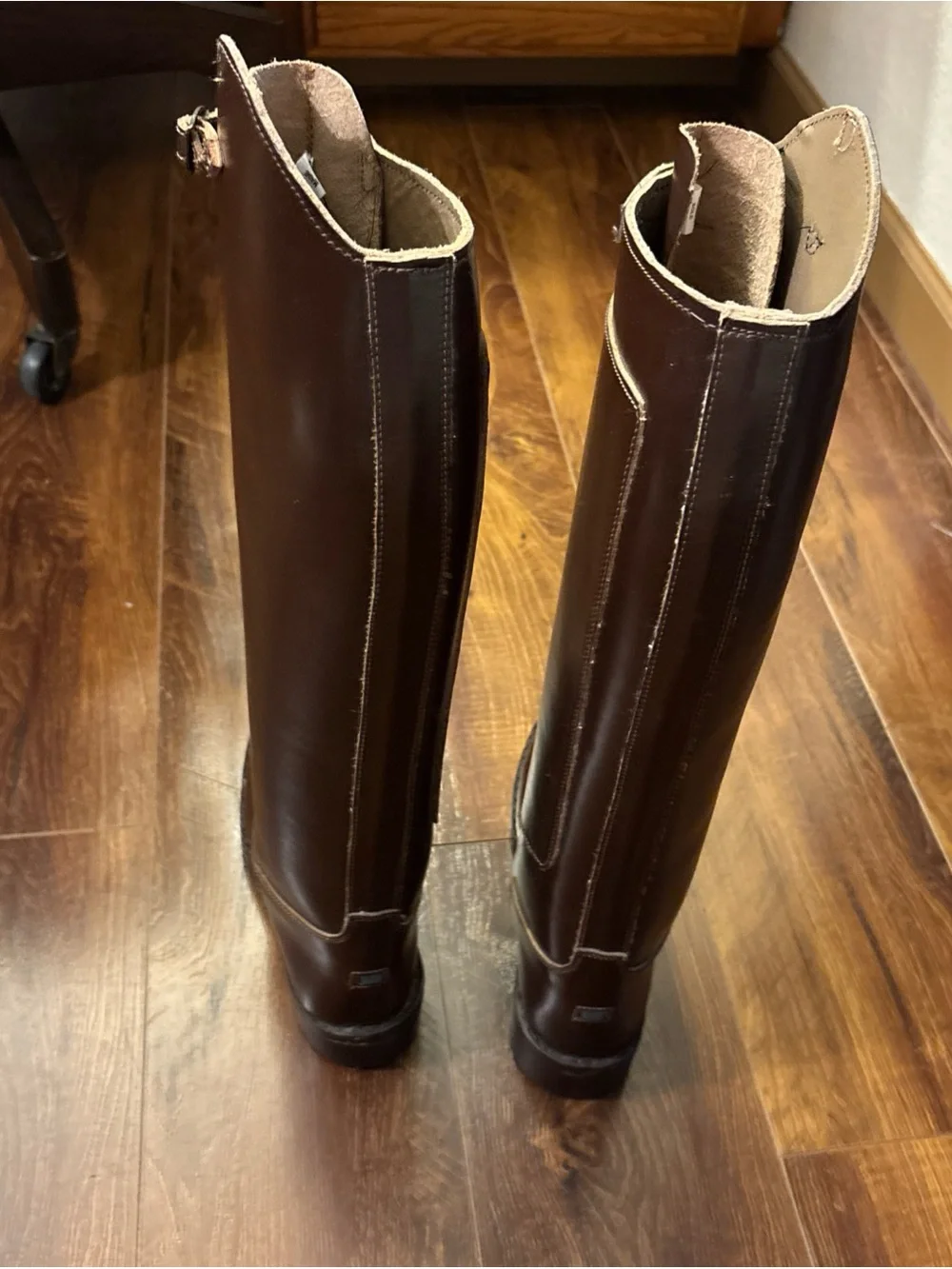 Brown Genuine Leather Riding Boots Knee High Equestrian Front Zip